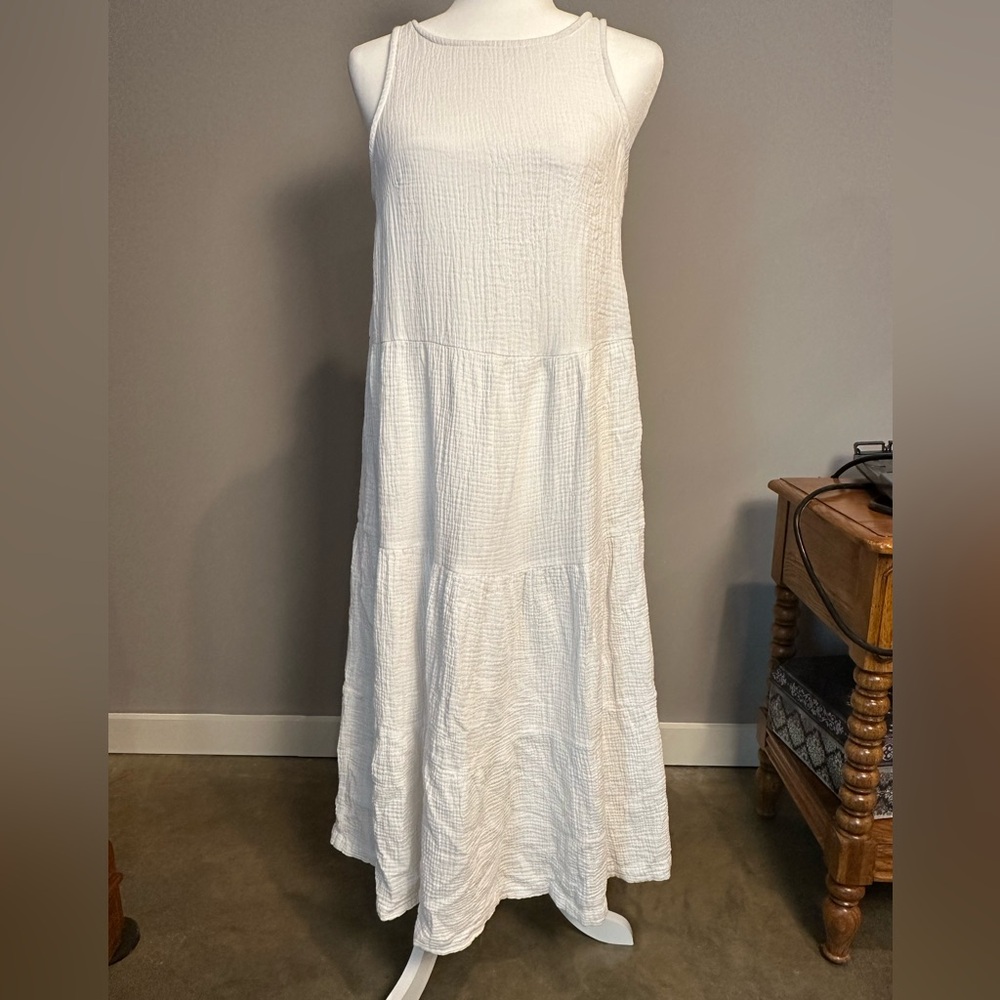 Joie White Gauze Dress Lined Size S 100% Cotton Sleeveless Ruffle Beach withTie